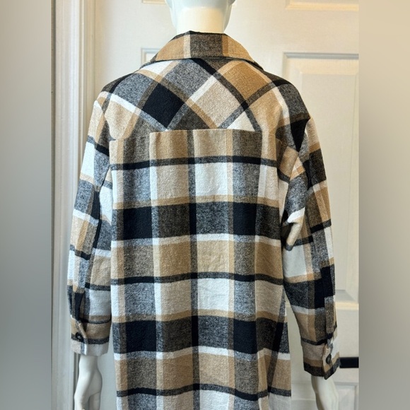 Warm Plaid Long Sleeve Flannel Dress Polyester Thick Material Brown Black Size L - Picture 6 of 16